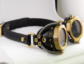 Steampunk Goggles in Black Leather and Brass